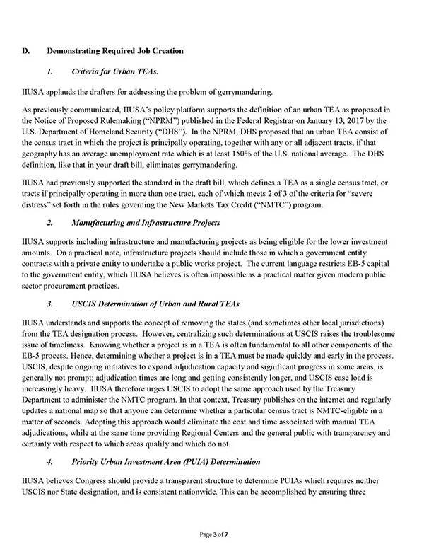 IIUSA致信参议院大佬，积极游说EB-5延期与改革
