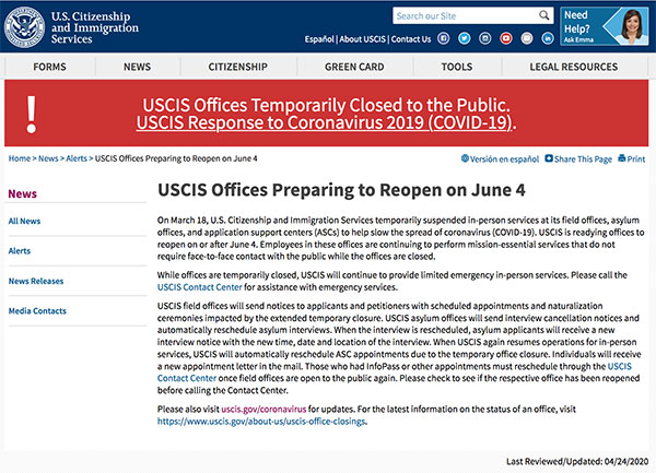 美国移民局计划6月4日开门